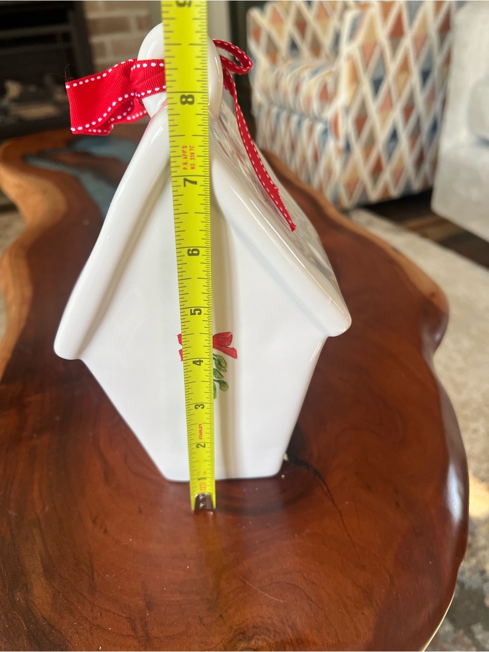 Rae Dunn White Ceramic JOY Birdhouse Ornament with Red Ribbon - Picture 3 of 3